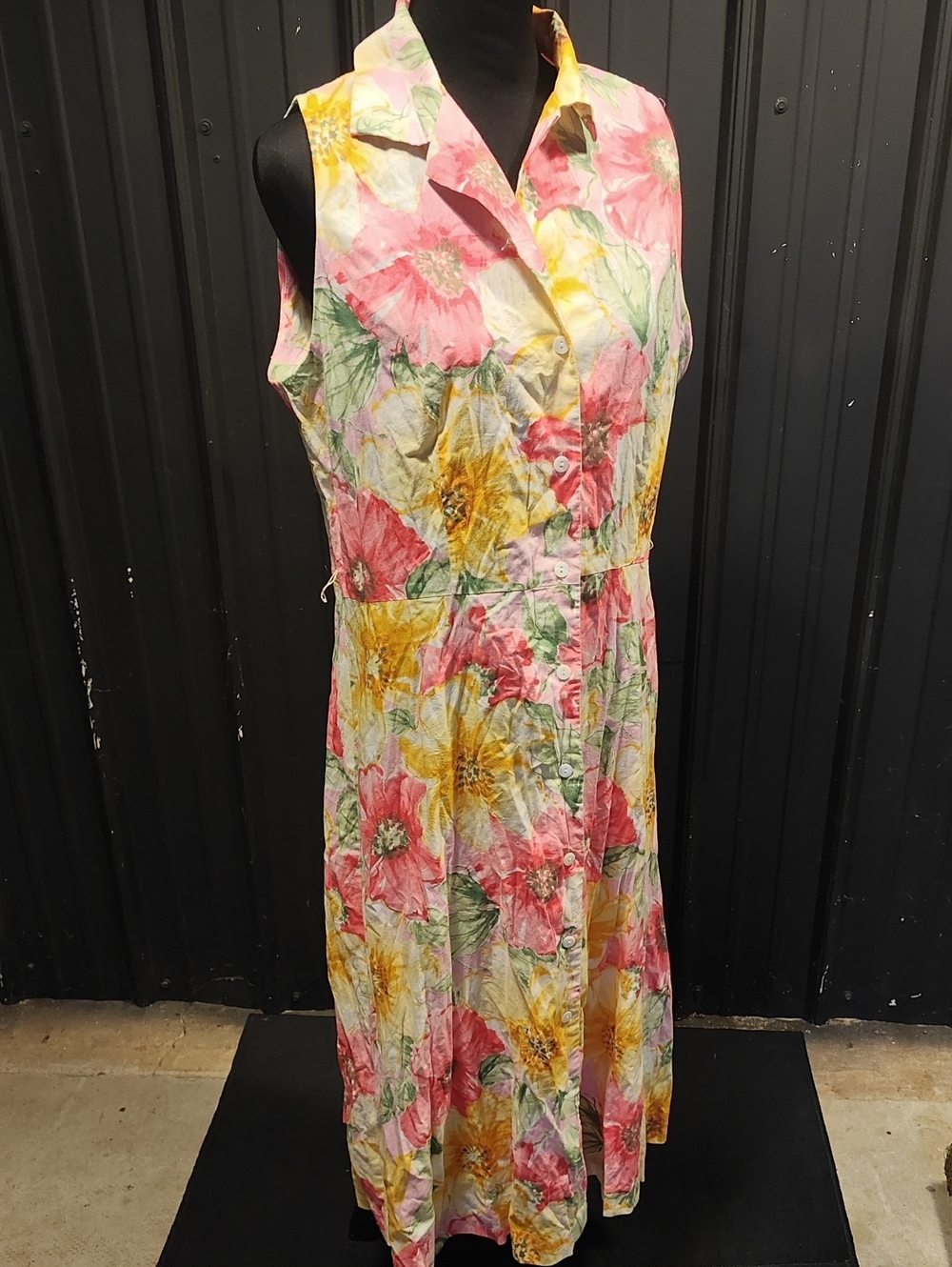 Chadwicks Sleeveless Midi Dress in Pink, Yellow & Green Floral